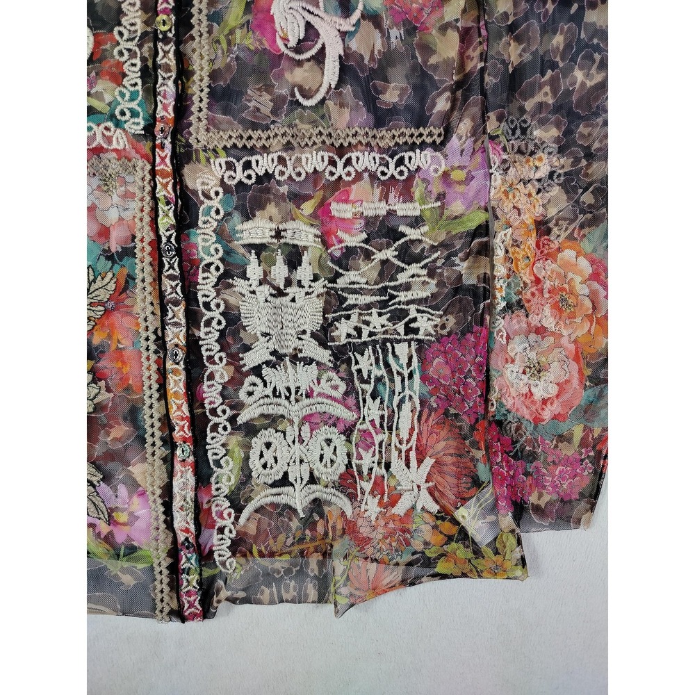 Biya Johnny Was Blouse Womens Medium Multicolor Sheer Embroidered Floral Boho - Picture 5 of 11